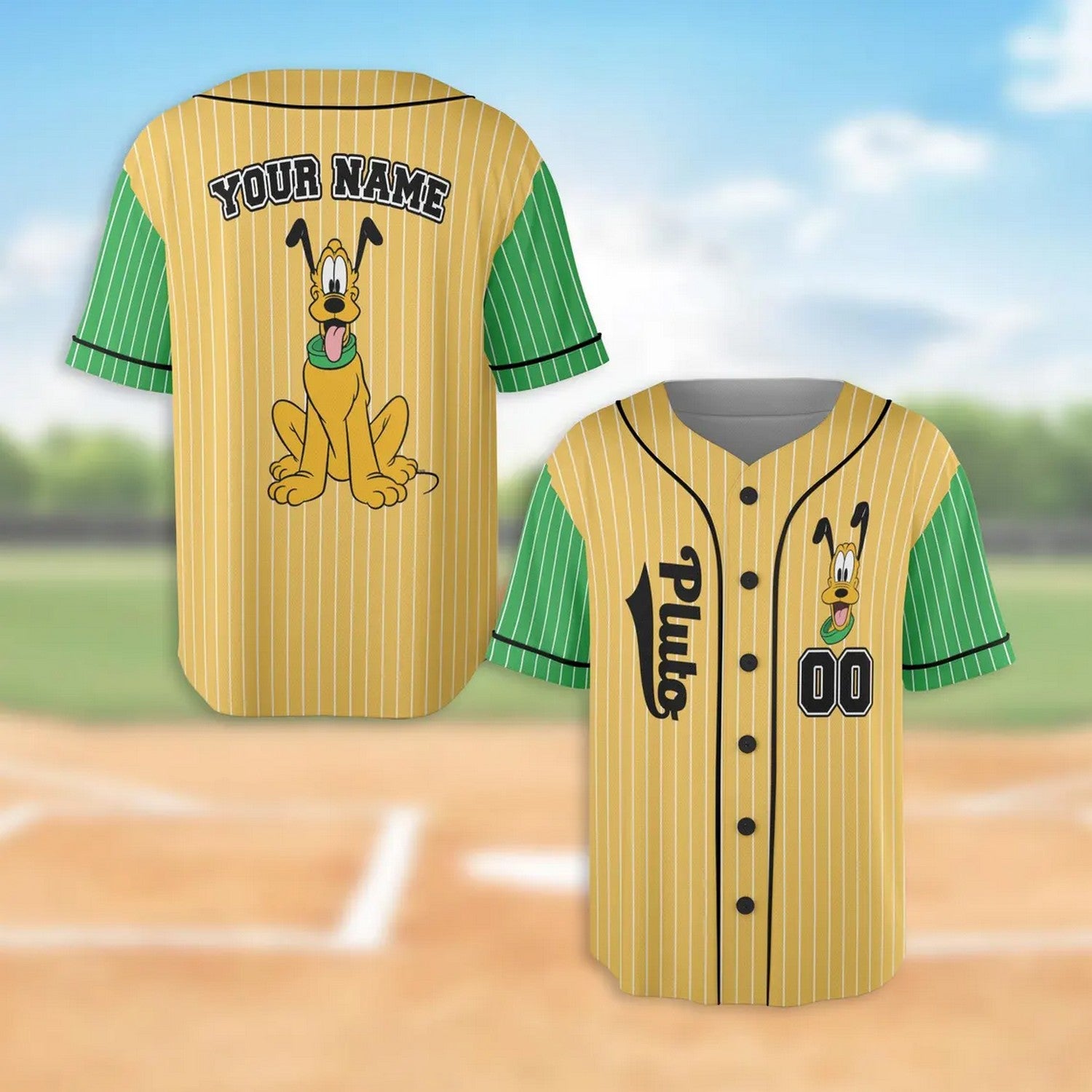 Custom Name And Number Pluto Dog Green Yellow Baseball Jersey
