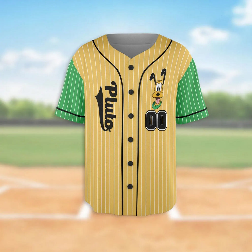 Custom Name And Number Pluto Dog Green Yellow Baseball Jersey