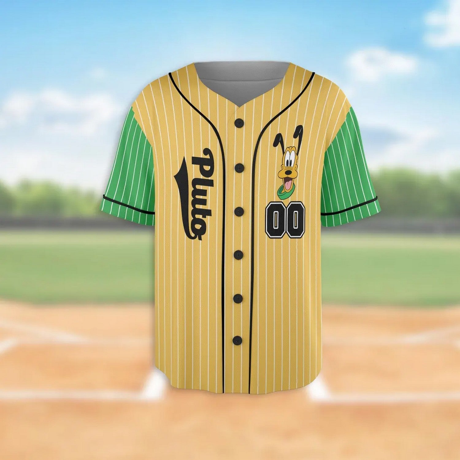 Custom Name And Number Pluto Dog Green Yellow Baseball Jersey