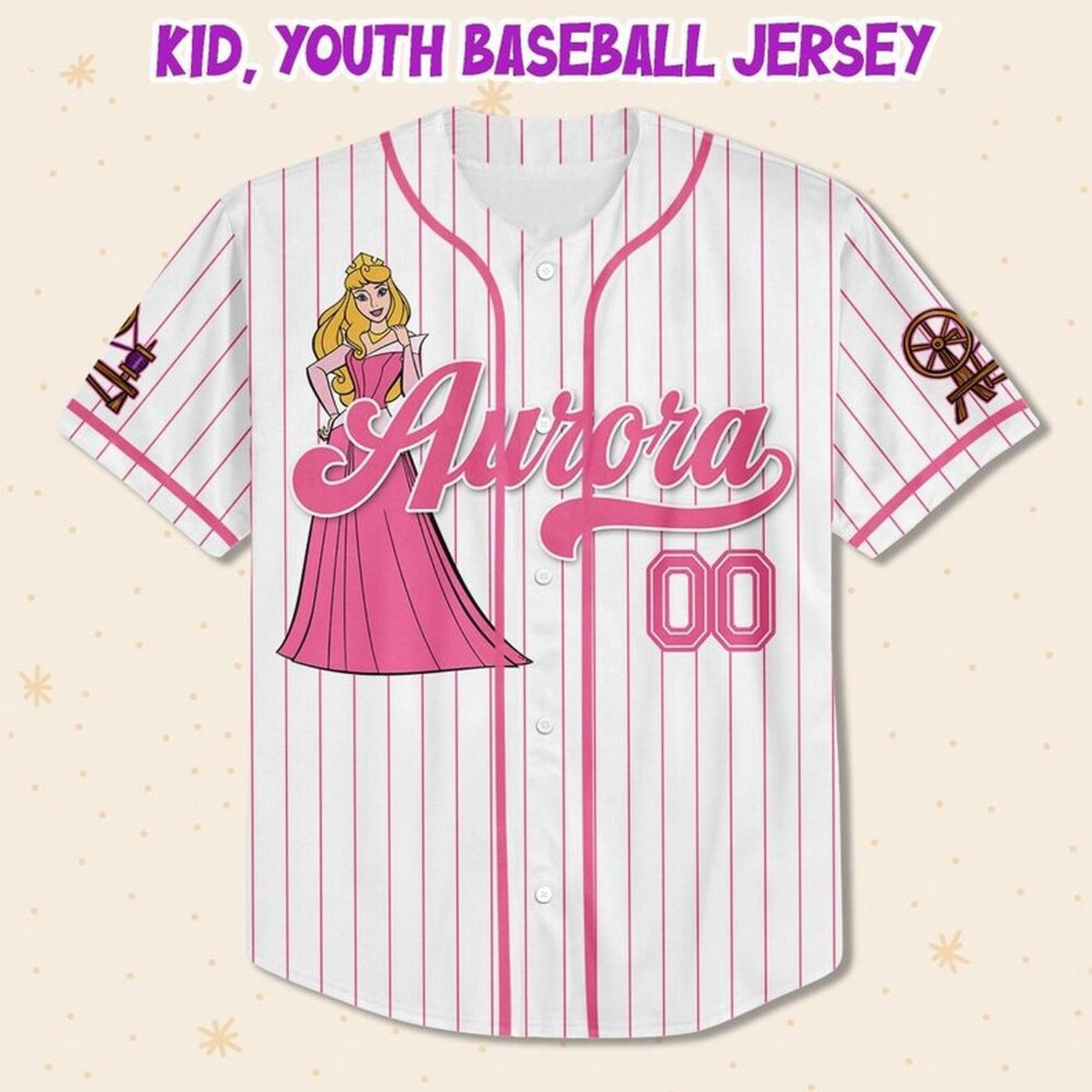Custom Name And Number Princess Aurora Sleeping Beauty Striped White