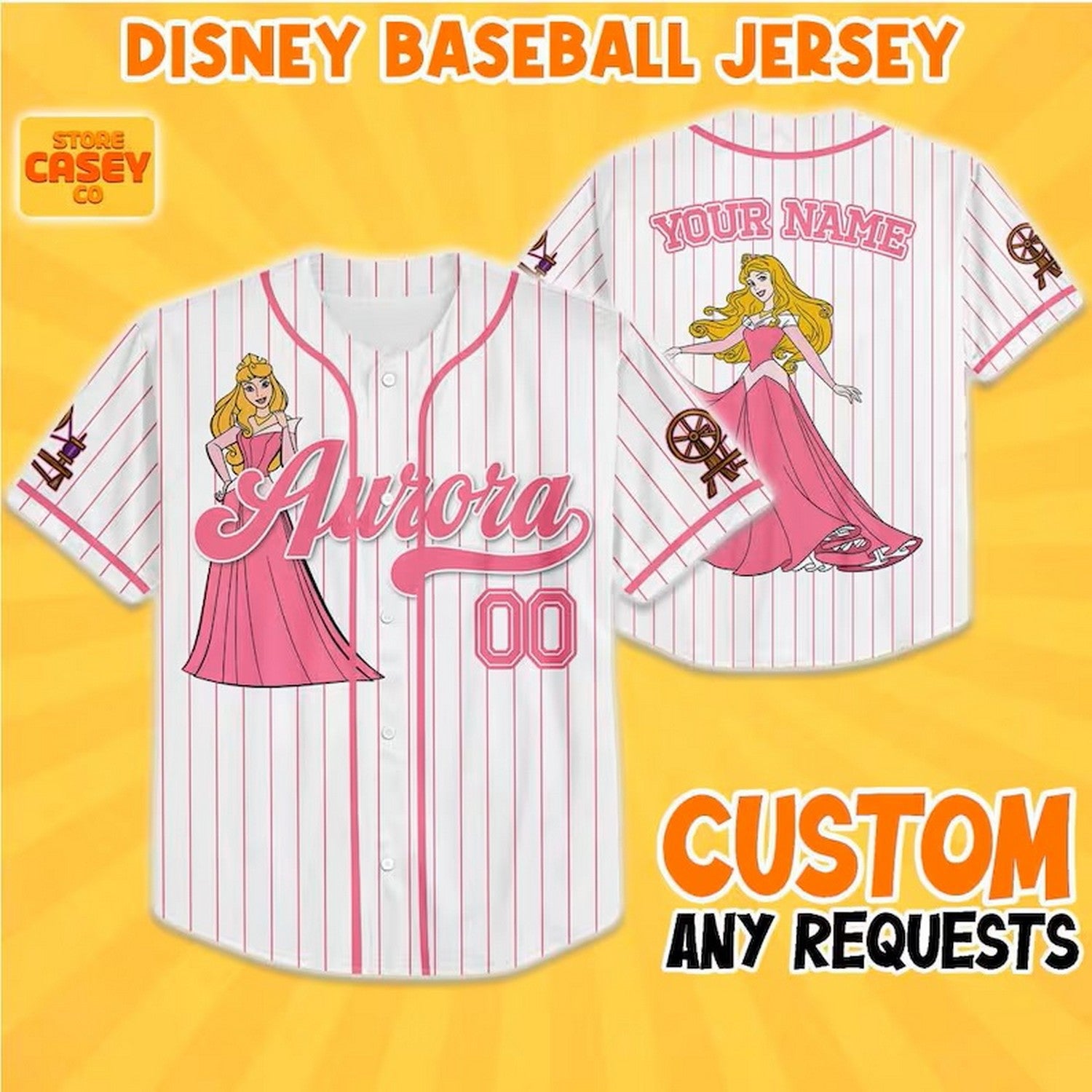 Custom Name And Number Princess Aurora Sleeping Beauty Striped White