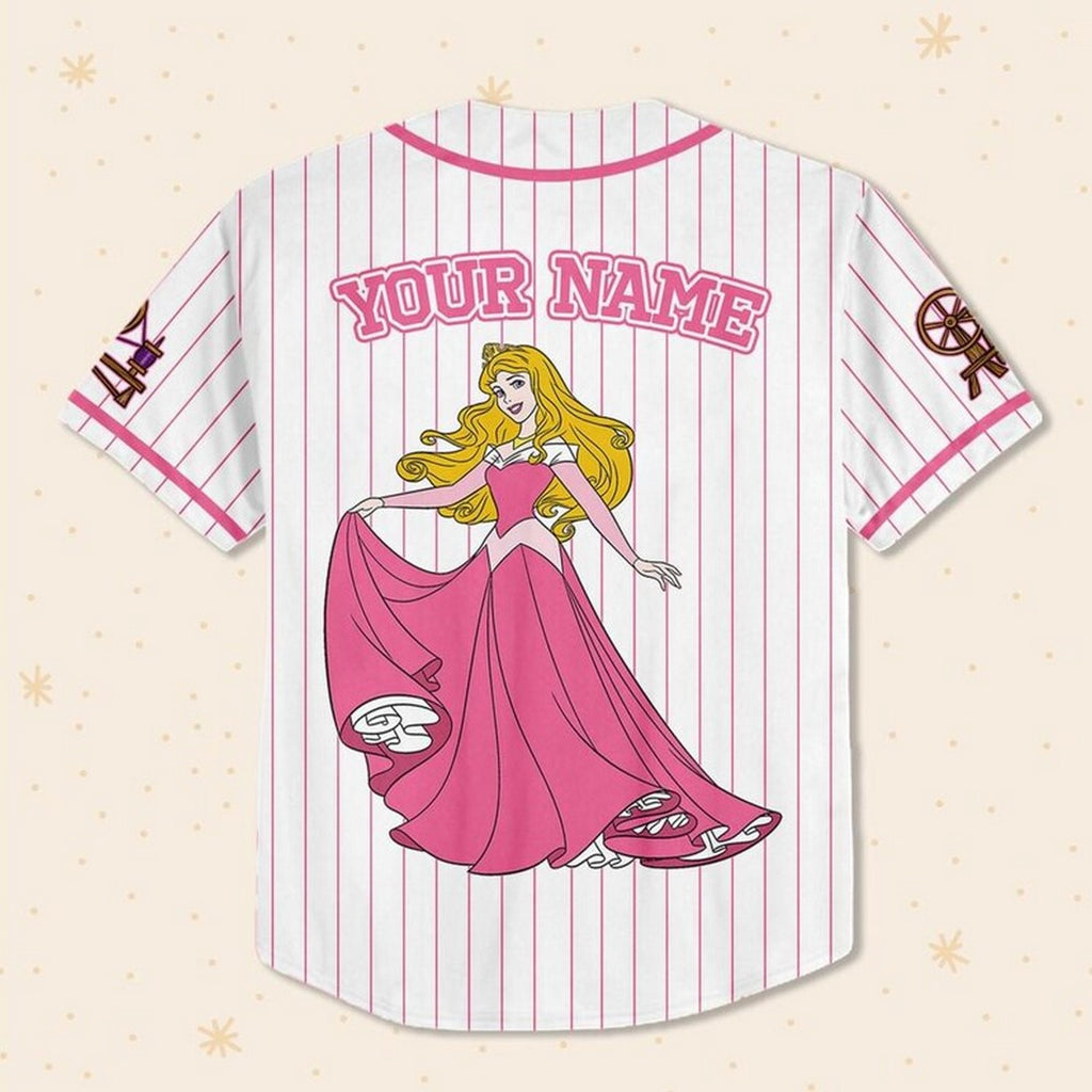 Custom Name And Number Princess Aurora Sleeping Beauty Striped White