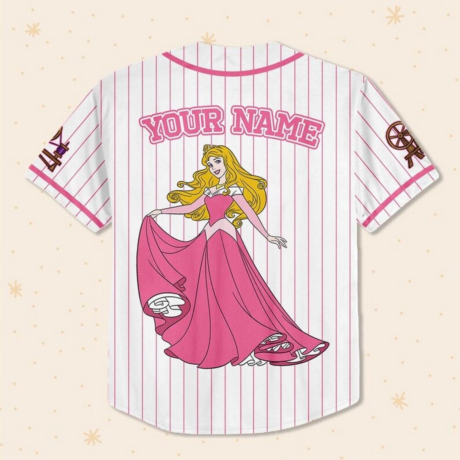 Custom Name And Number Princess Aurora Sleeping Beauty Striped White