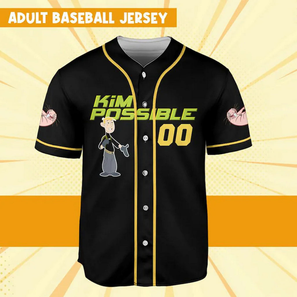 Custom Name And Number Ron Kim Possible Black Baseball Jersey