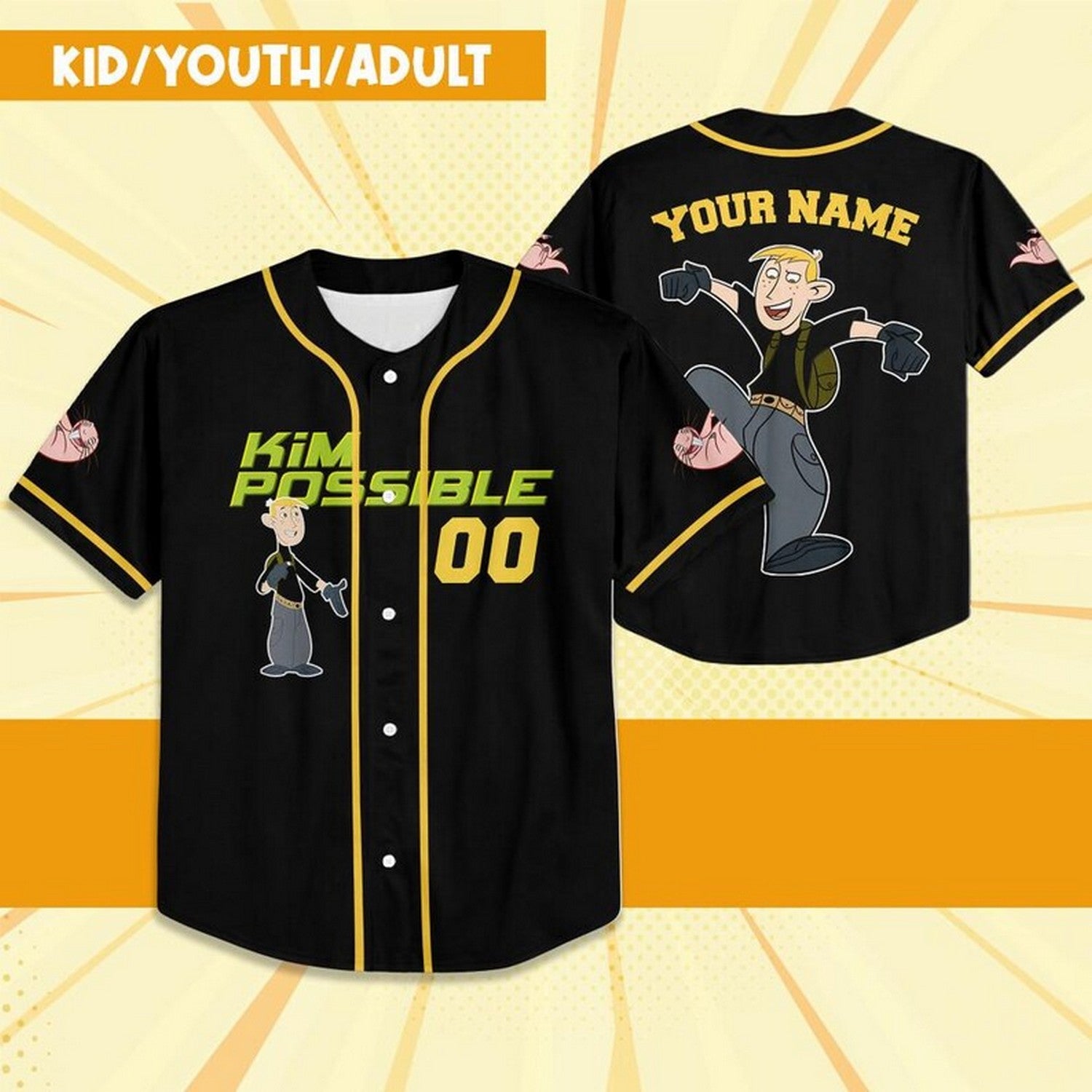 Custom Name And Number Ron Kim Possible Black Baseball Jersey