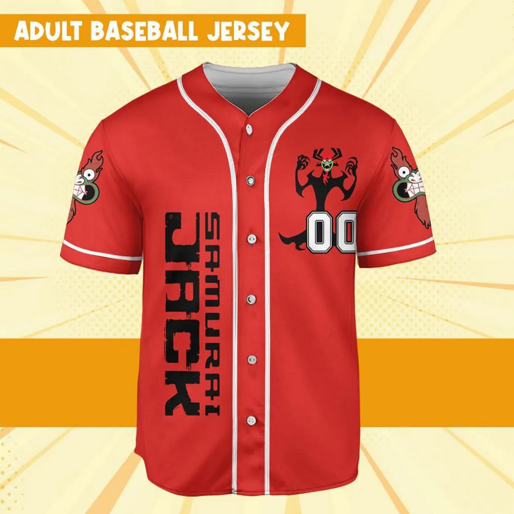 Custom Name And Number Samurai Jack Aku Red Baseball Jersey