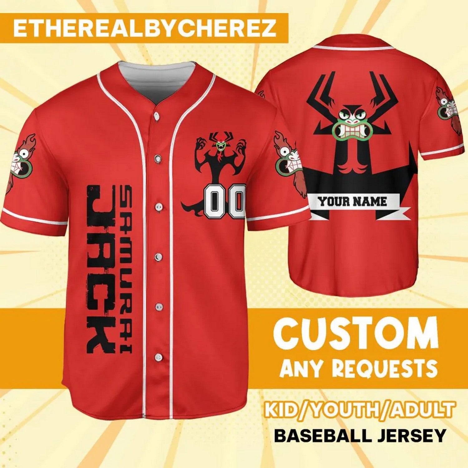Custom Name And Number Samurai Jack Aku Red Baseball Jersey
