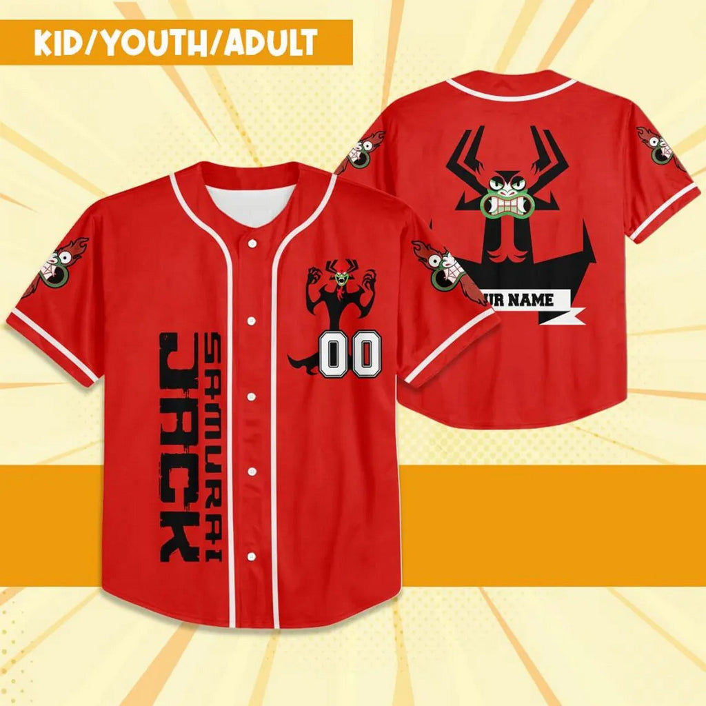 Custom Name And Number Samurai Jack Aku Red Baseball Jersey