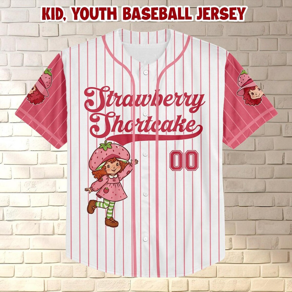 Custom Name And Number Strawberry Shortcake Striped Pink White Baseball Jersey
