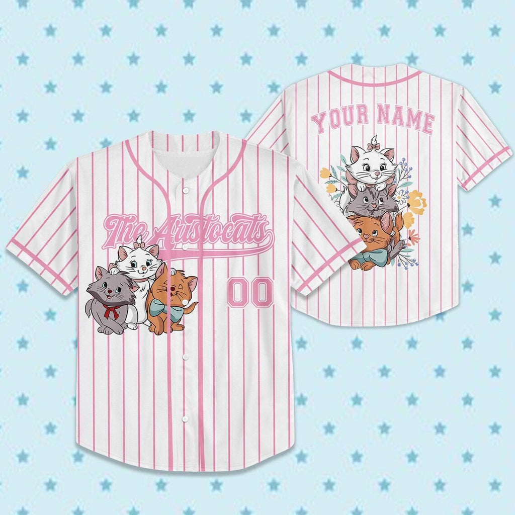 Custom Name And Number The Aristocats Stripes White Baseball Jersey