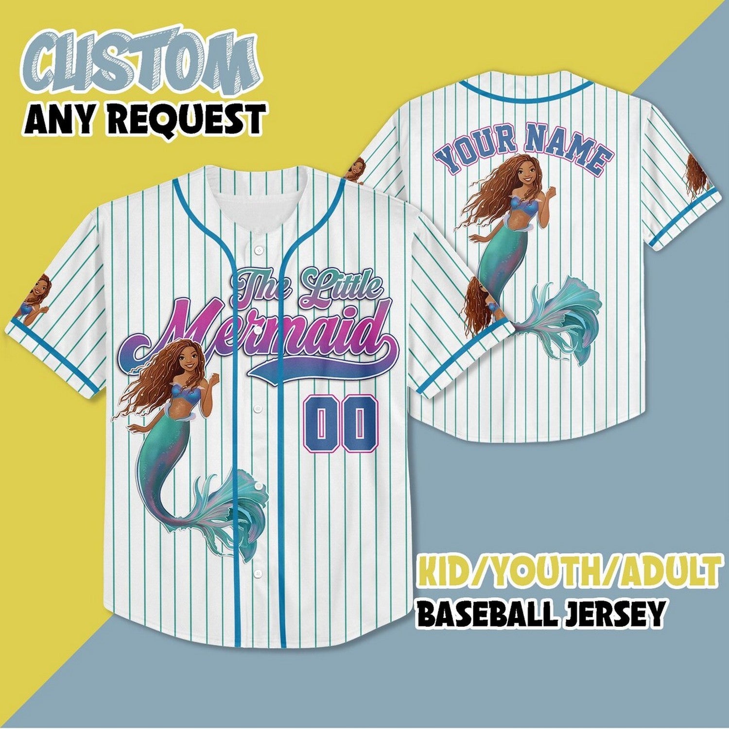 Custom Name And Number The Little Mermaid Baseball Jersey
