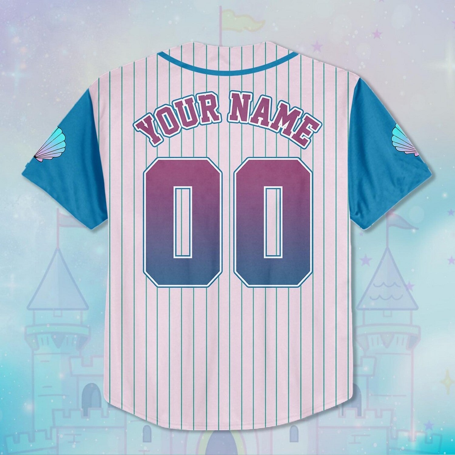 Custom Name And Number The Little Mermaid Princess Ariel Blue Pink Baseball Jersey