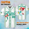 Custom Name And Number The Little Mermaid Princess Ariel Cartoon Green White Baseball Jersey