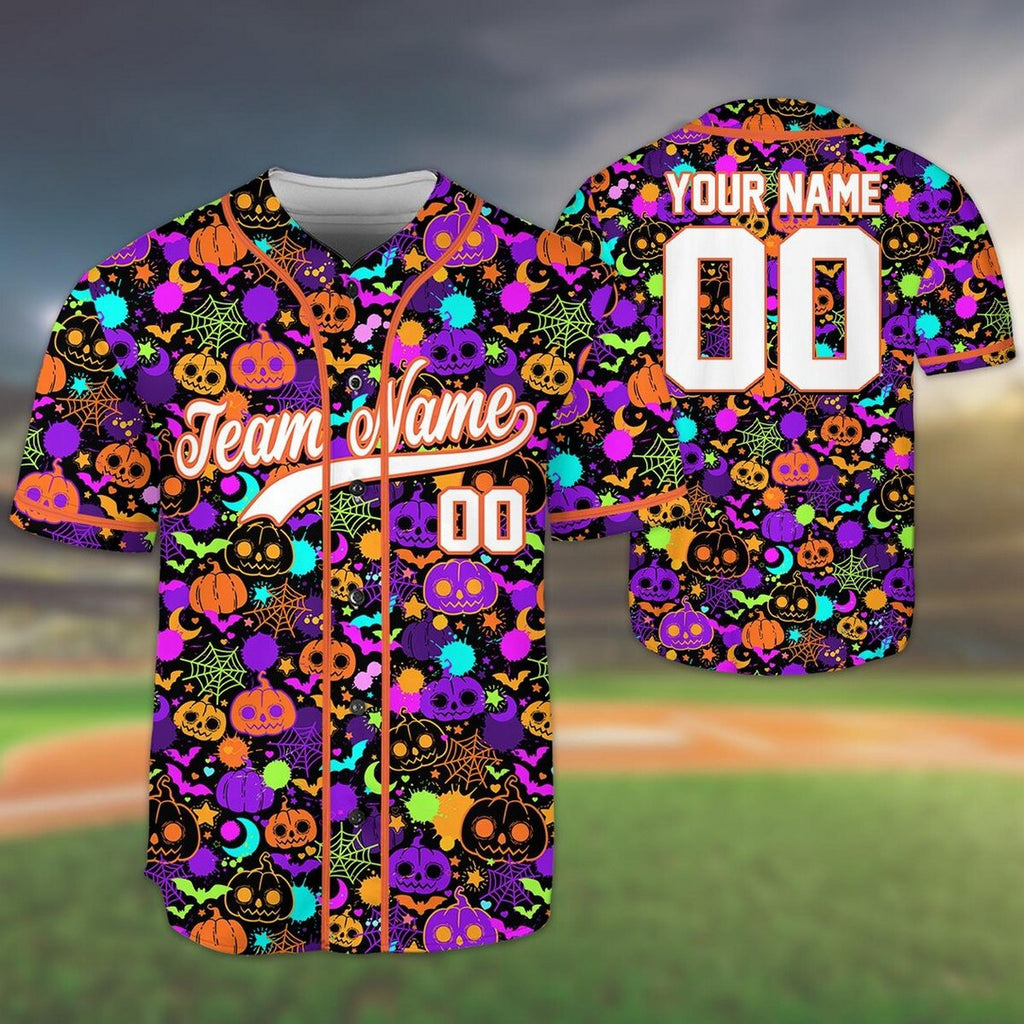Custom Name And Number Tiny Colorful Neon Pumpkins Pattern Baseball Jersey