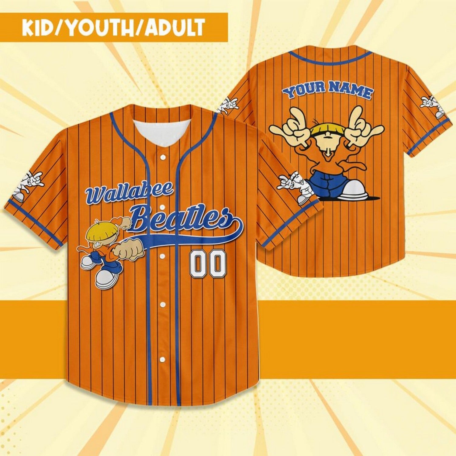 Custom Name And Number Wallabee Beatles Striped Orange Baseball Jersey