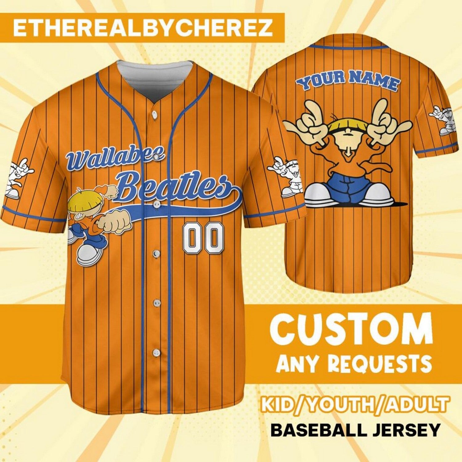 Custom Name And Number Wallabee Beatles Striped Orange Baseball Jersey