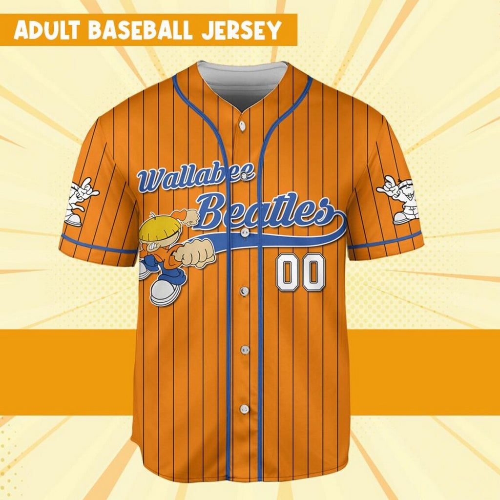 Custom Name And Number Wallabee Beatles Striped Orange Baseball Jersey