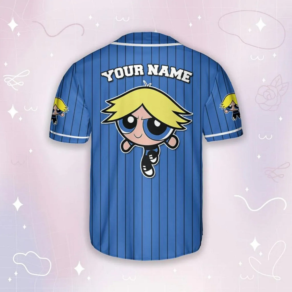 Custom Name Boomer Funny Powerpuff Girls 90s Blue Baseball Jersey
