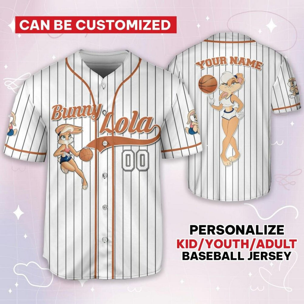 Custom Name Bunny Lola Jersey Orange White Baseball Jersey