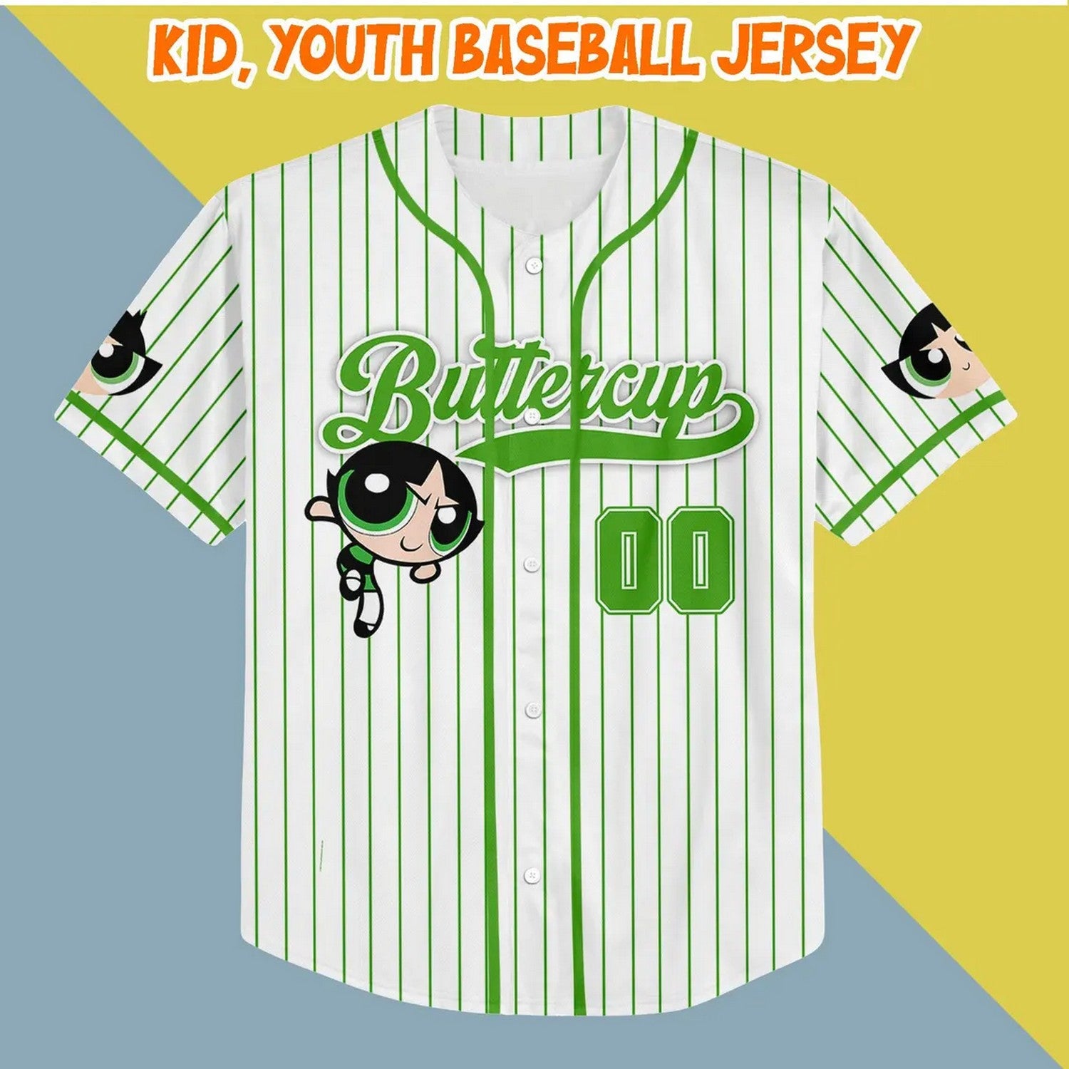 Custom Name Buttercup Funny Powerpuff Girls 90s White Baseball Jersey