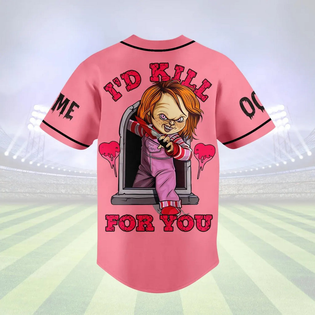 Custom Name Chucky Be Mine I'd Kill For You Pink Baseball Jersey
