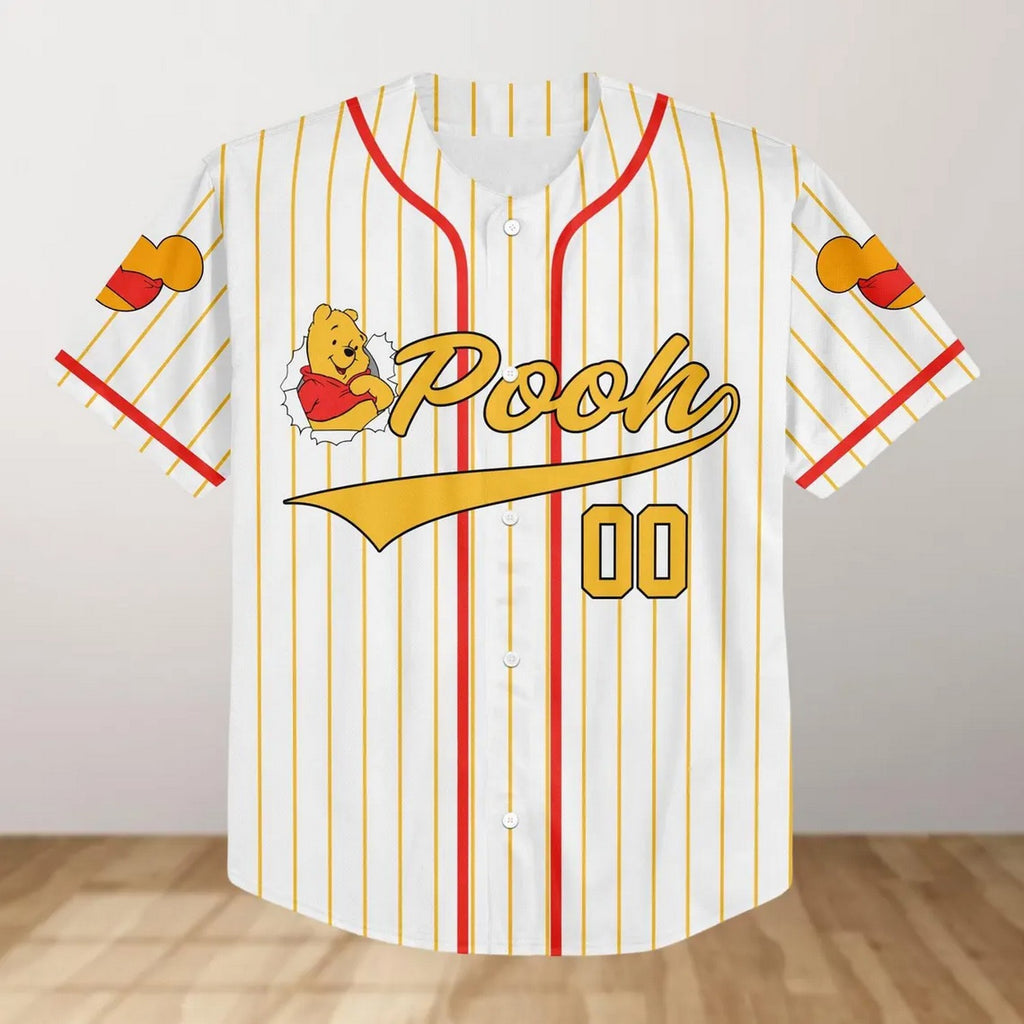 Custom Name Cute Pooh Baseball Jersey