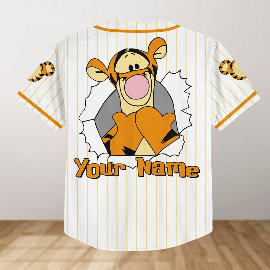 Custom Name Cute Tigger Stripes White Baseball Jersey