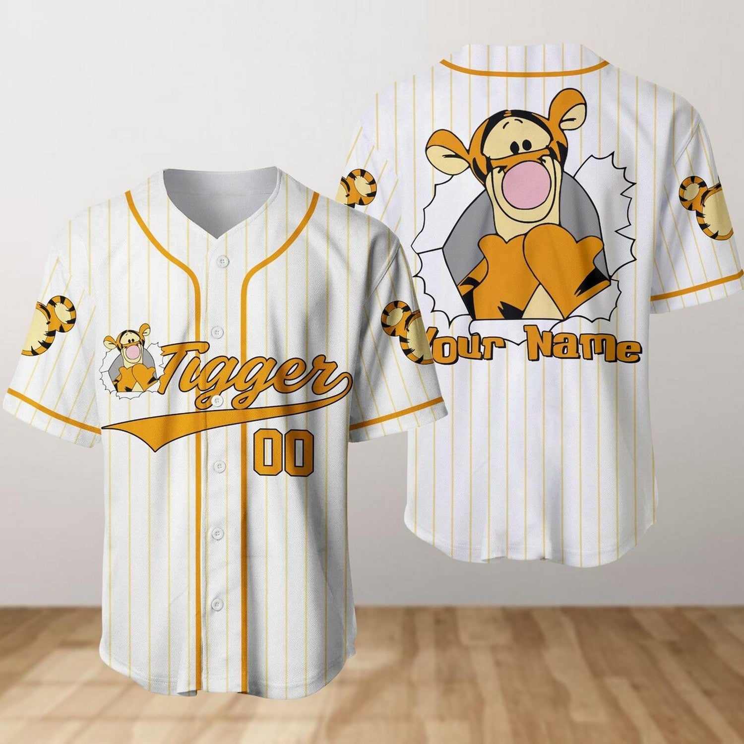 Custom Name Cute Tigger Stripes White Baseball Jersey