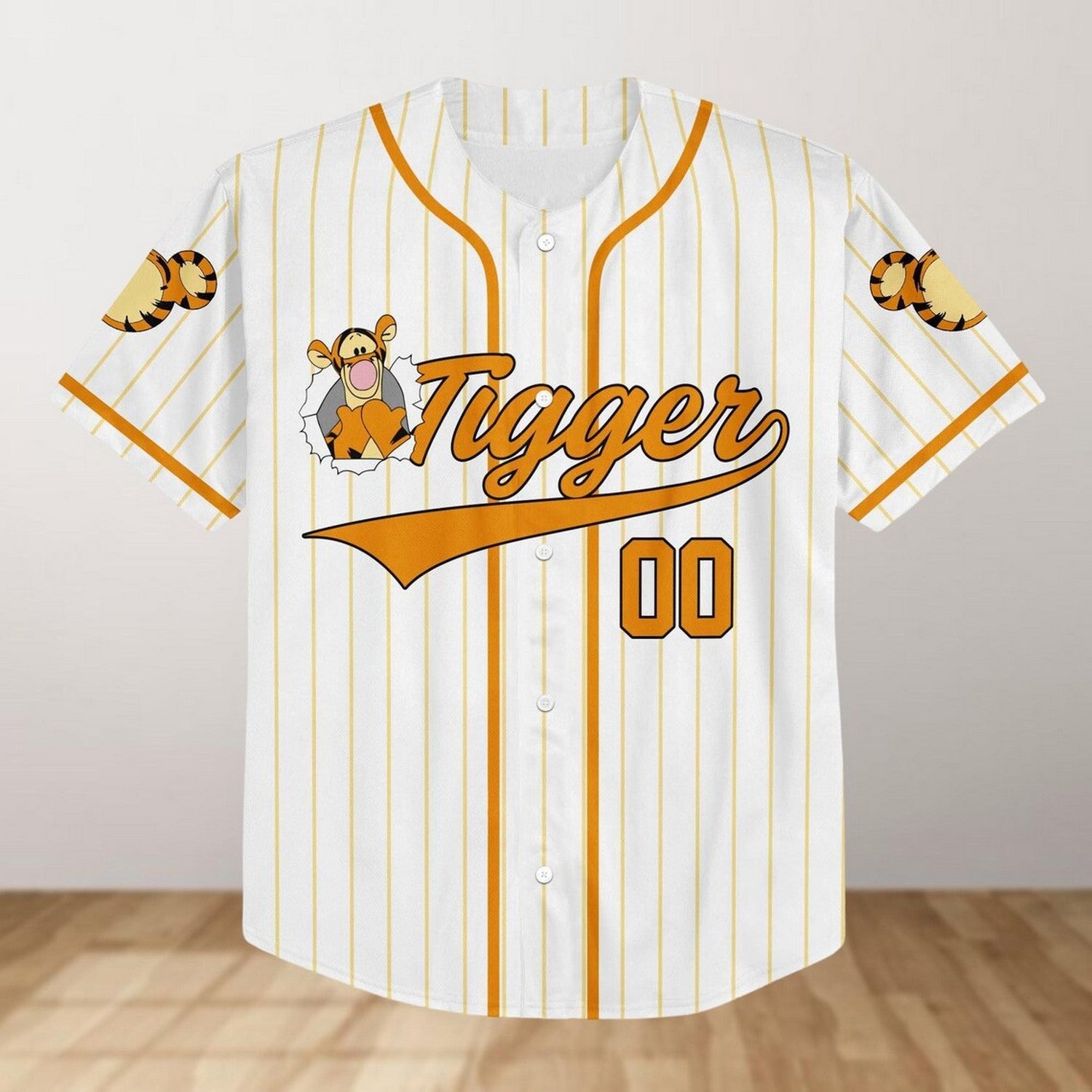 Custom Name Cute Tigger Stripes White Baseball Jersey