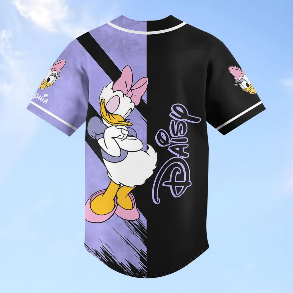 Custom Name Daisy Duck Black Purple Baseball Jersey