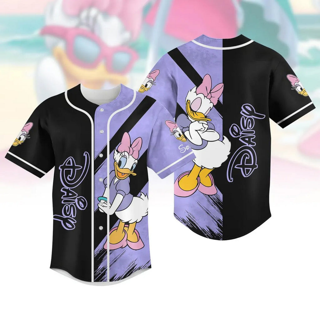 Custom Name Daisy Duck Black Purple Baseball Jersey