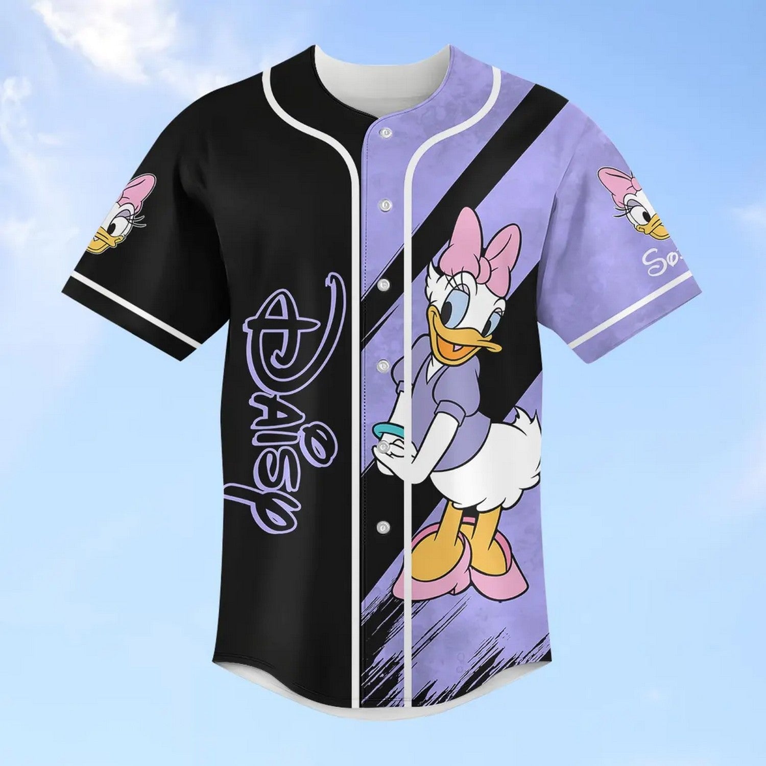 Custom Name Daisy Duck Black Purple Baseball Jersey