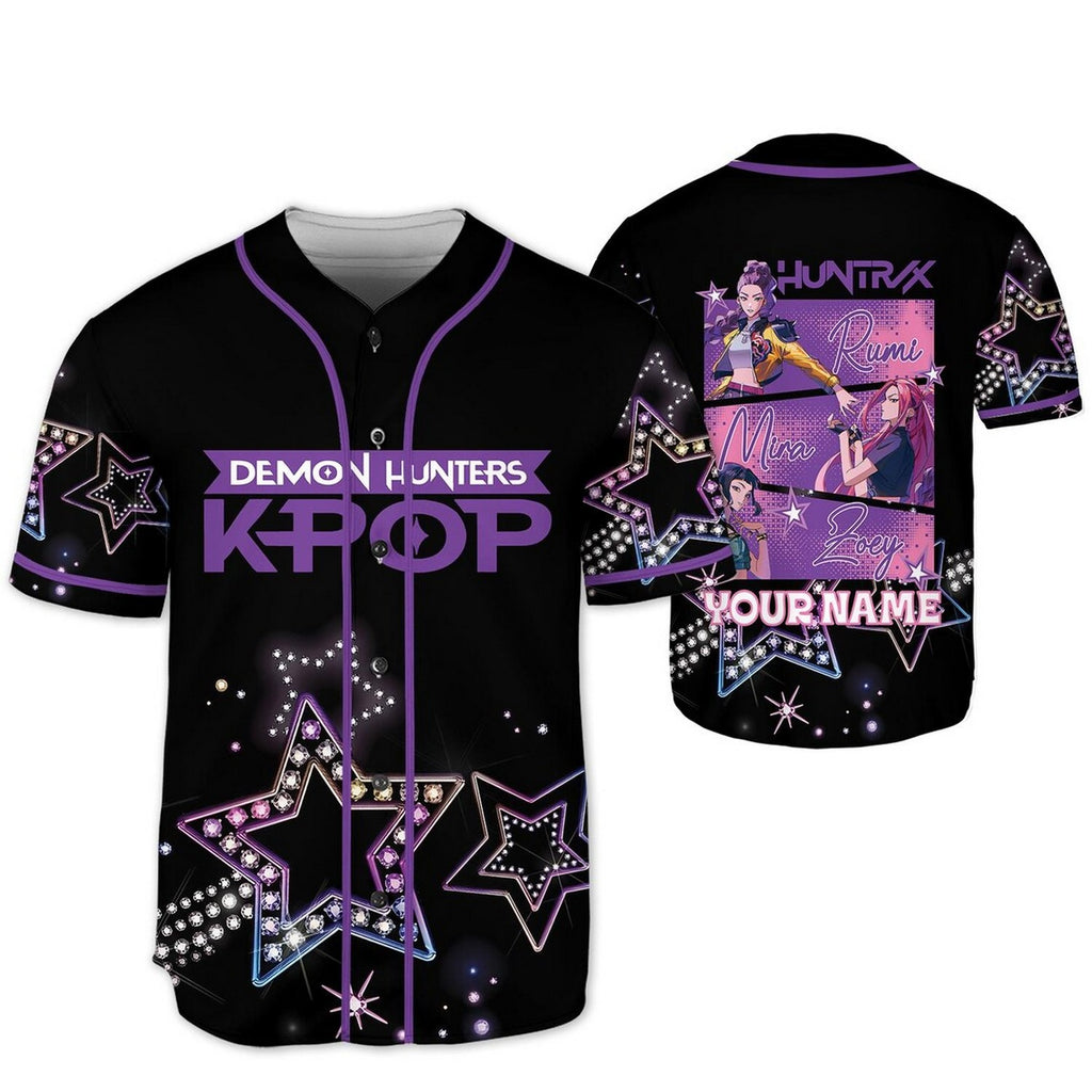 Custom Name Demon Hunter Kpop Black Baseball Jersey