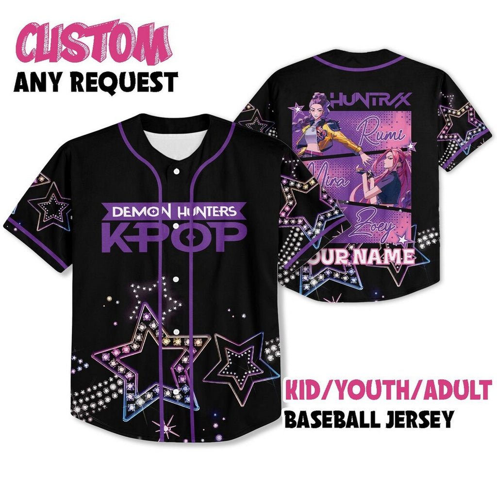 Custom Name Demon Hunter Kpop Black Baseball Jersey
