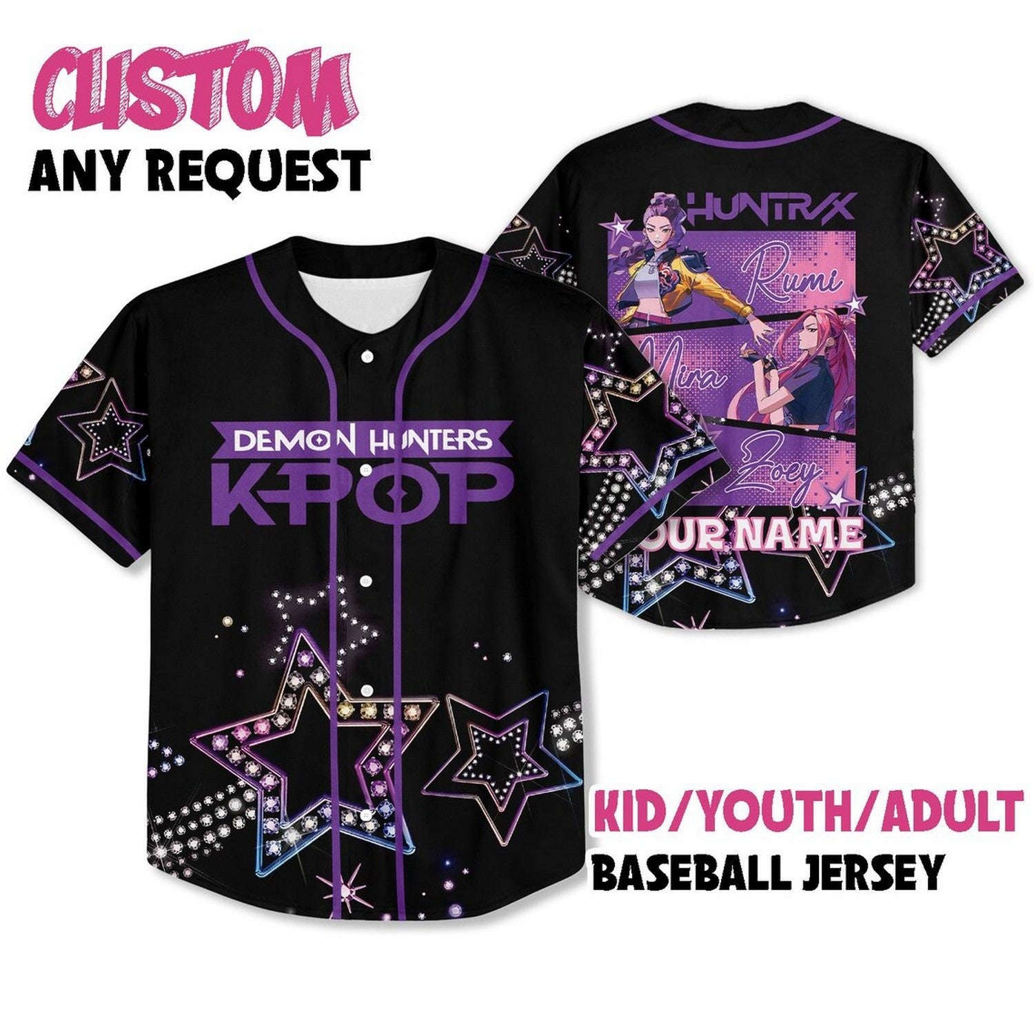 Custom Name Demon Hunter Kpop Black Baseball Jersey