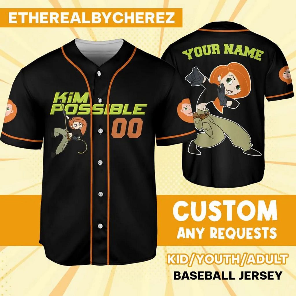 Custom Name Kim Possible Orange Black Baseball Jersey
