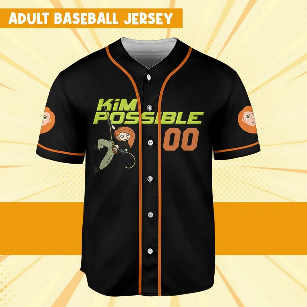 Custom Name Kim Possible Orange Black Baseball Jersey