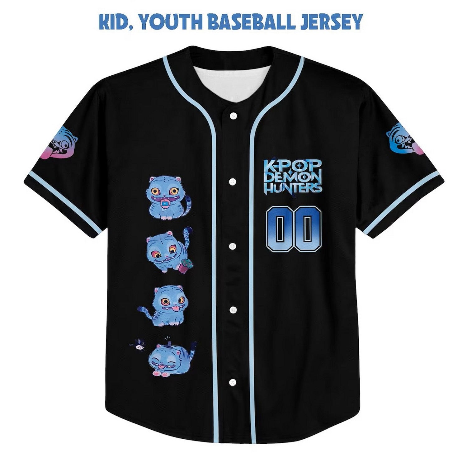 Custom Name Kpop Demon Hunter Blue Cats Black Baseball Jersey