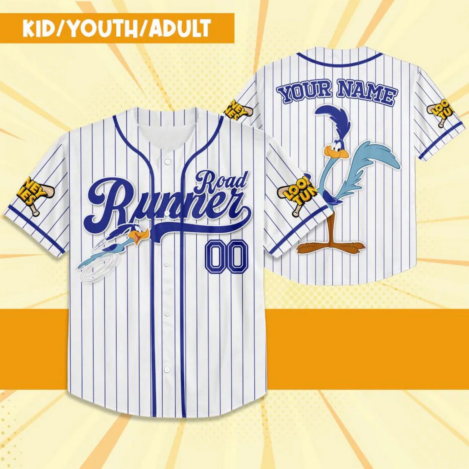 Custom Name Looney Road Runner Simple Baseball Jersey