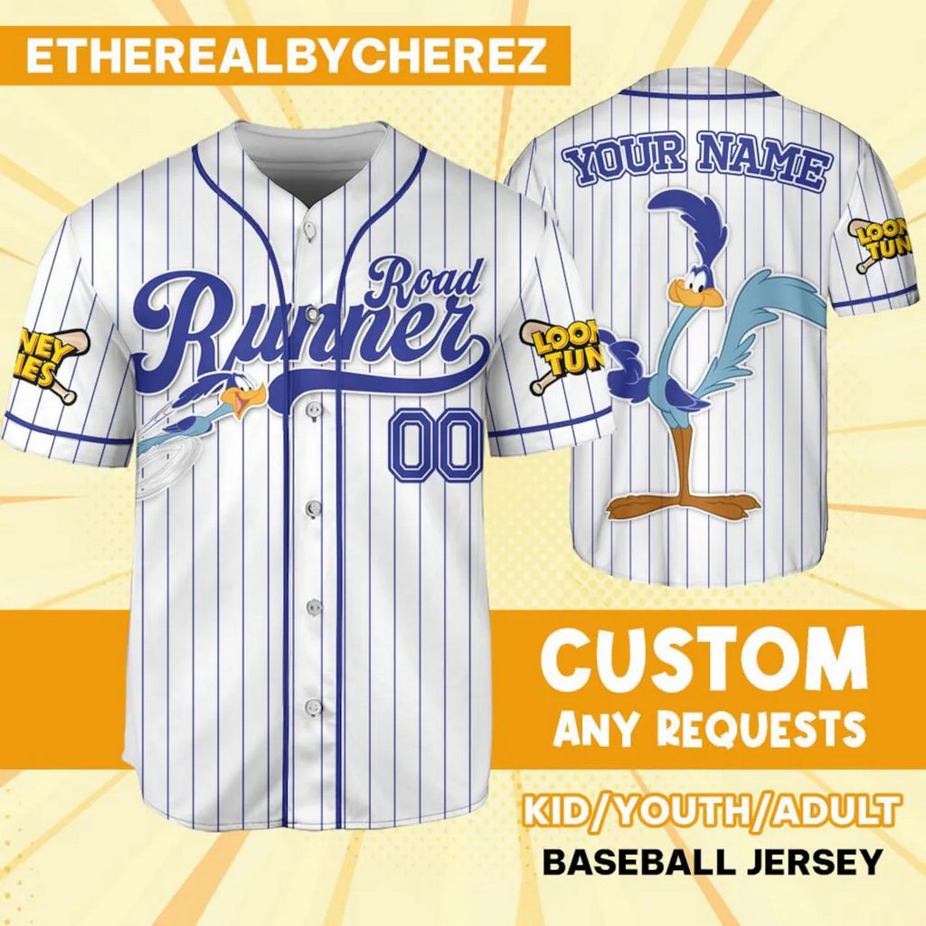Custom Name Looney Road Runner Simple Baseball Jersey