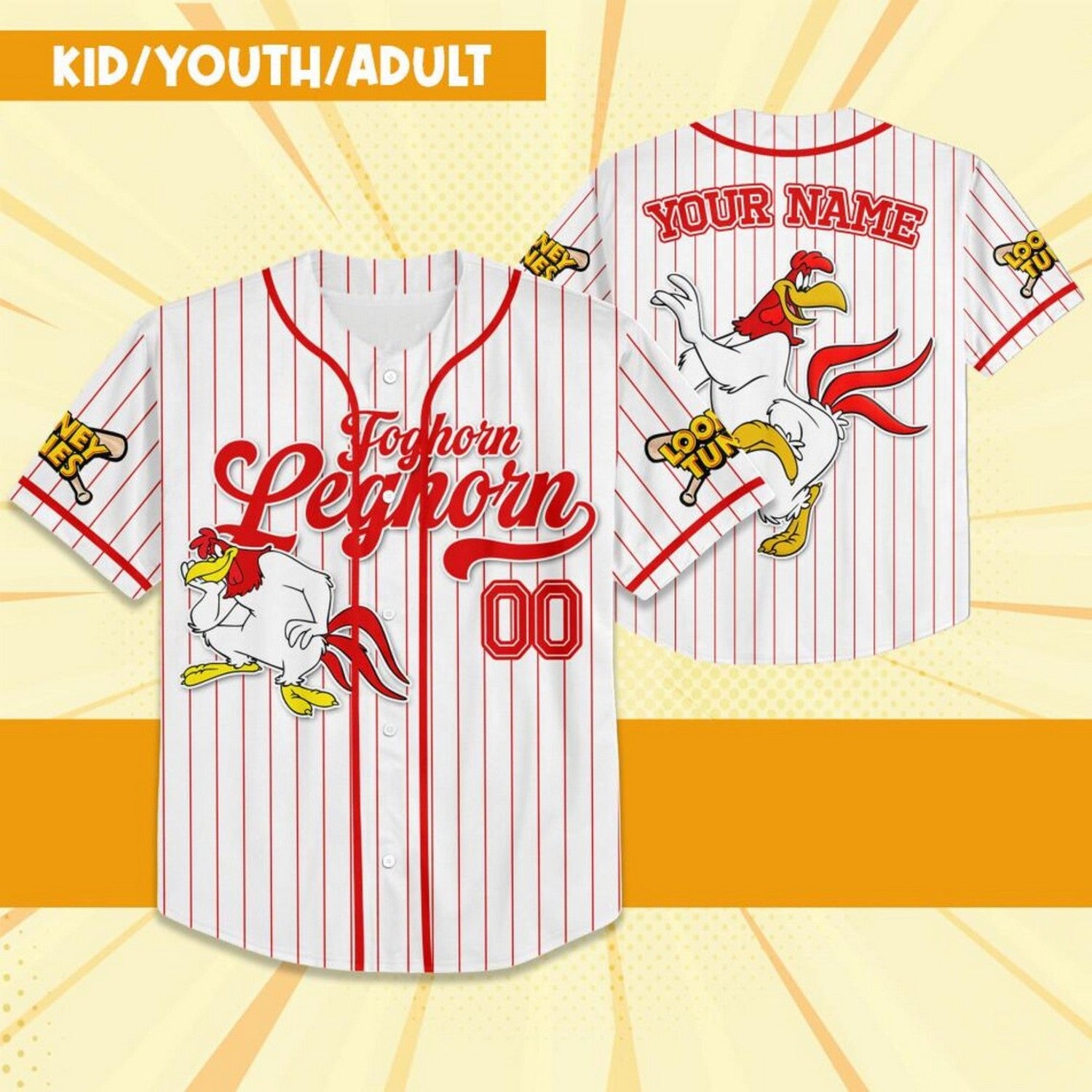 Custom Name Looney Tune Foghorn Leghorn Simple Baseball Jersey