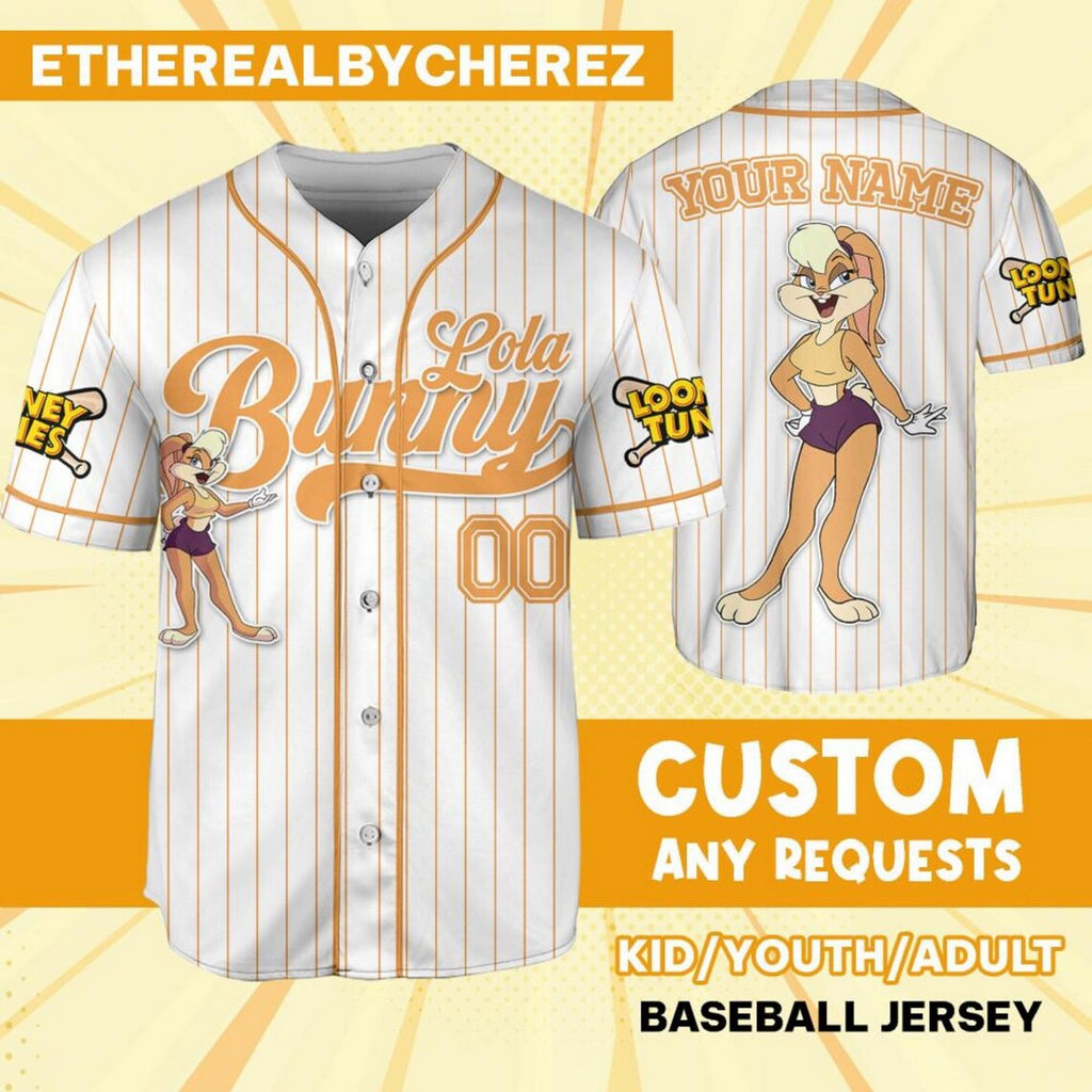 Custom Name Looney Tune Lola Bunny Simple Baseball Jersey