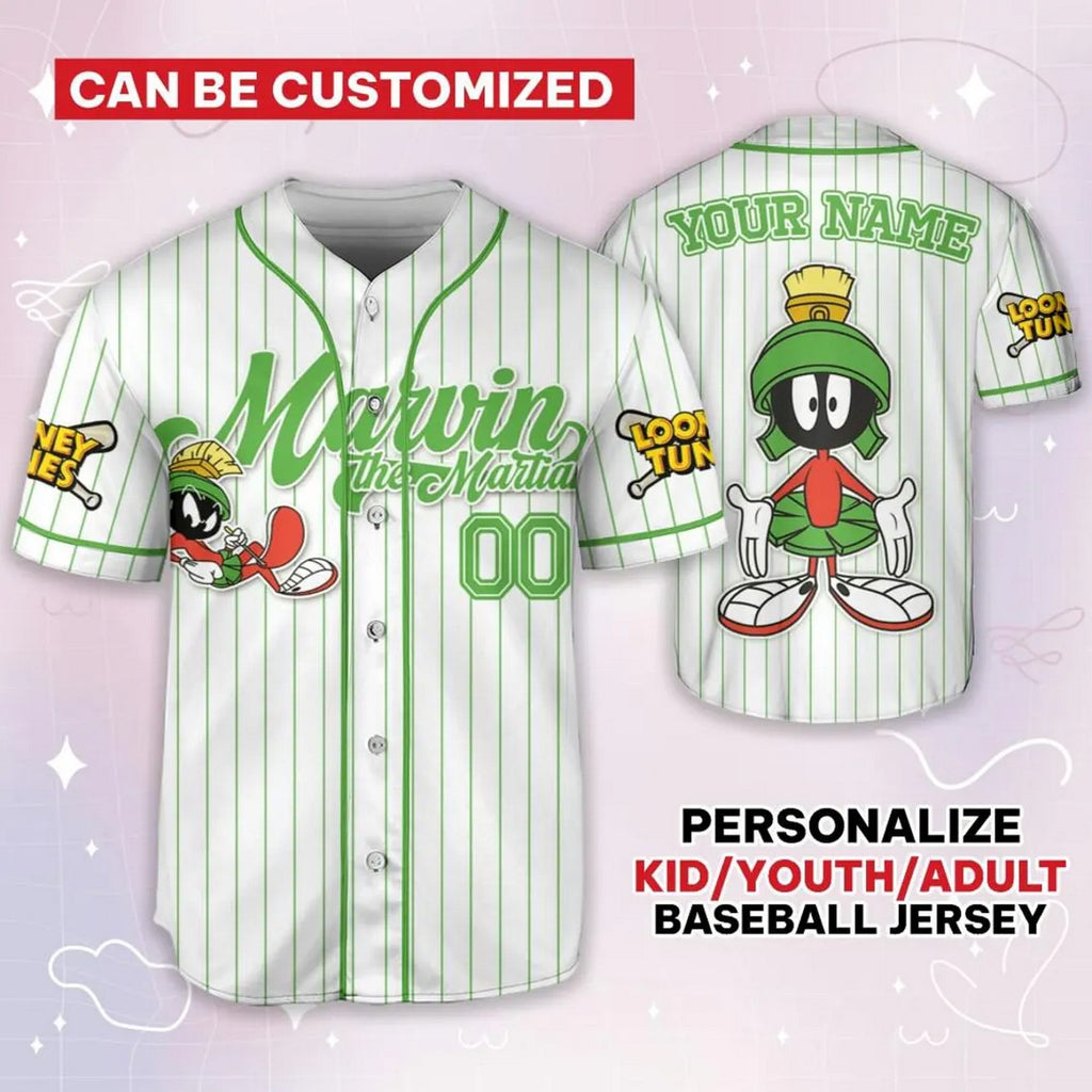 Custom Name Looney Tune Marvin The Martian Simple Baseball Jersey