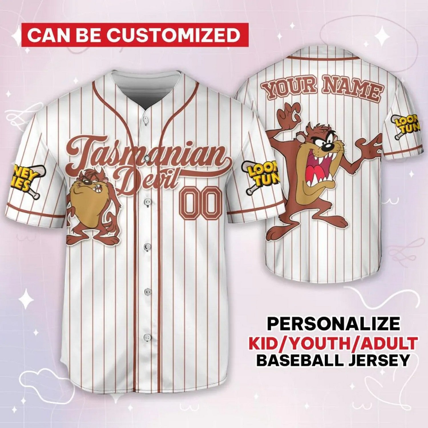 Custom Name Looney Tune Tasmanian Devil Simple Baseball Jersey
