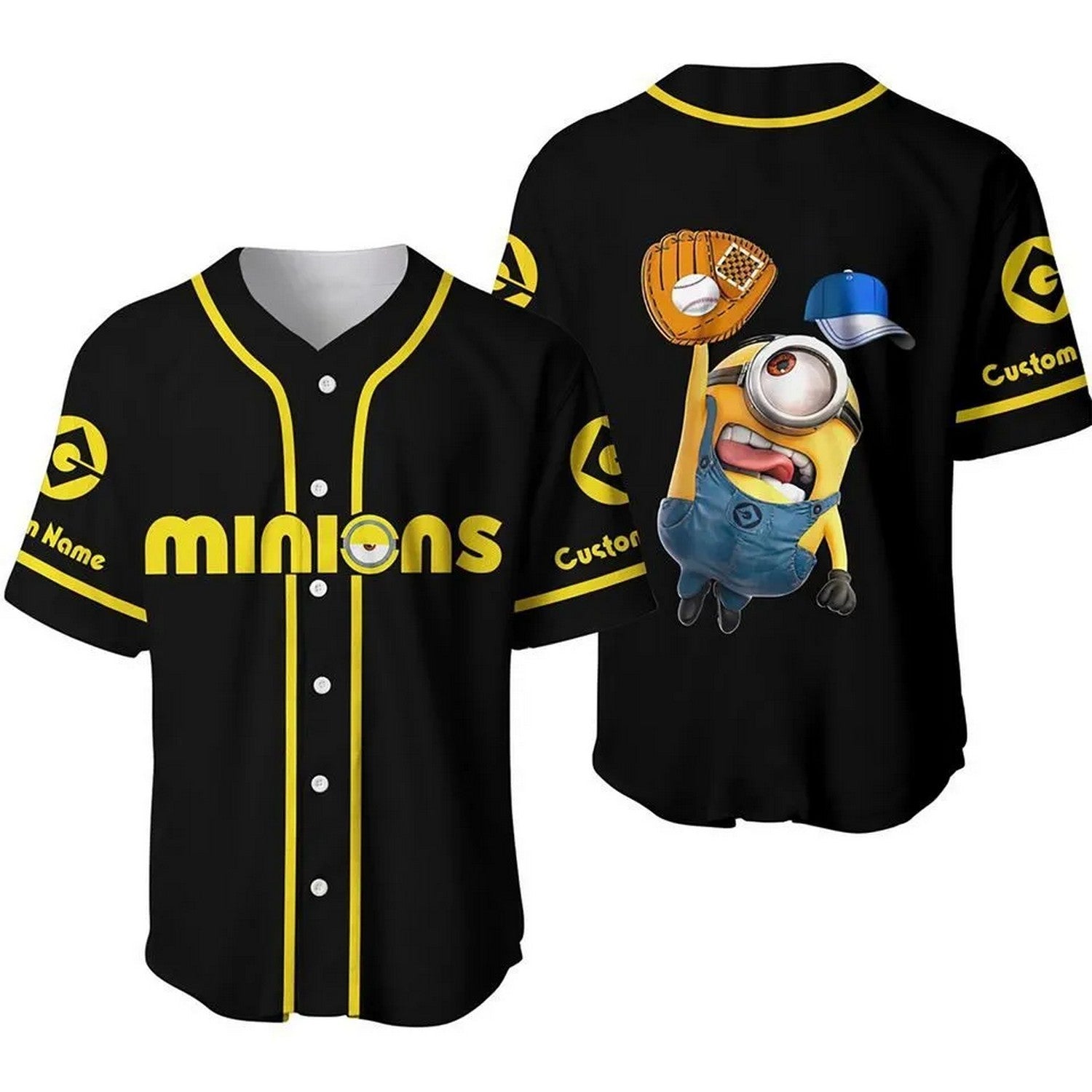 Custom Name Minions Black Baseball Jersey
