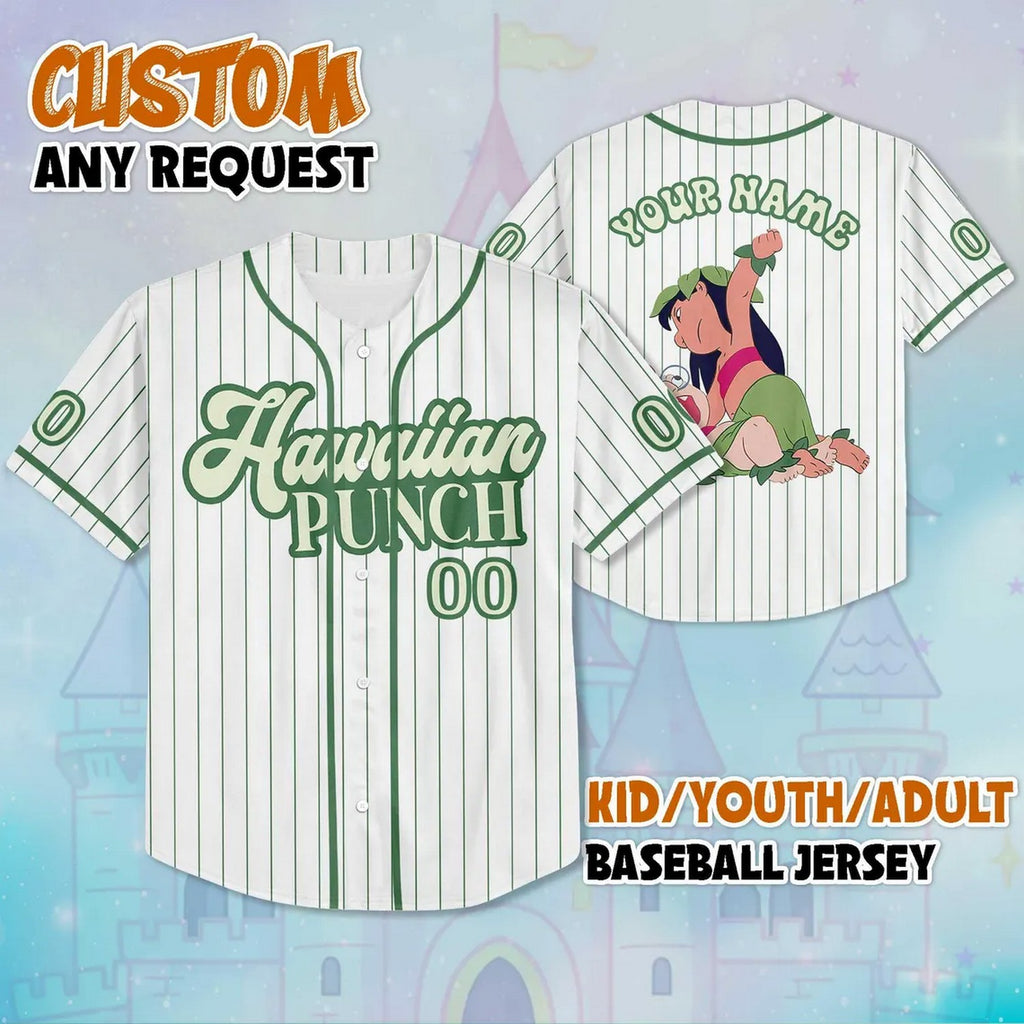 Custom Name Parody Lilo &amp; Myrtle Cartoon Hawaiian Punch White Baseball Jersey