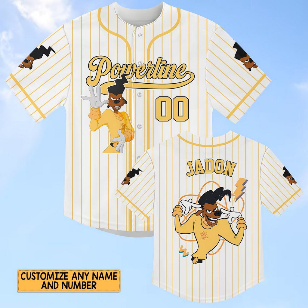 Custom Name Powerline Yellow White Baseball Jersey