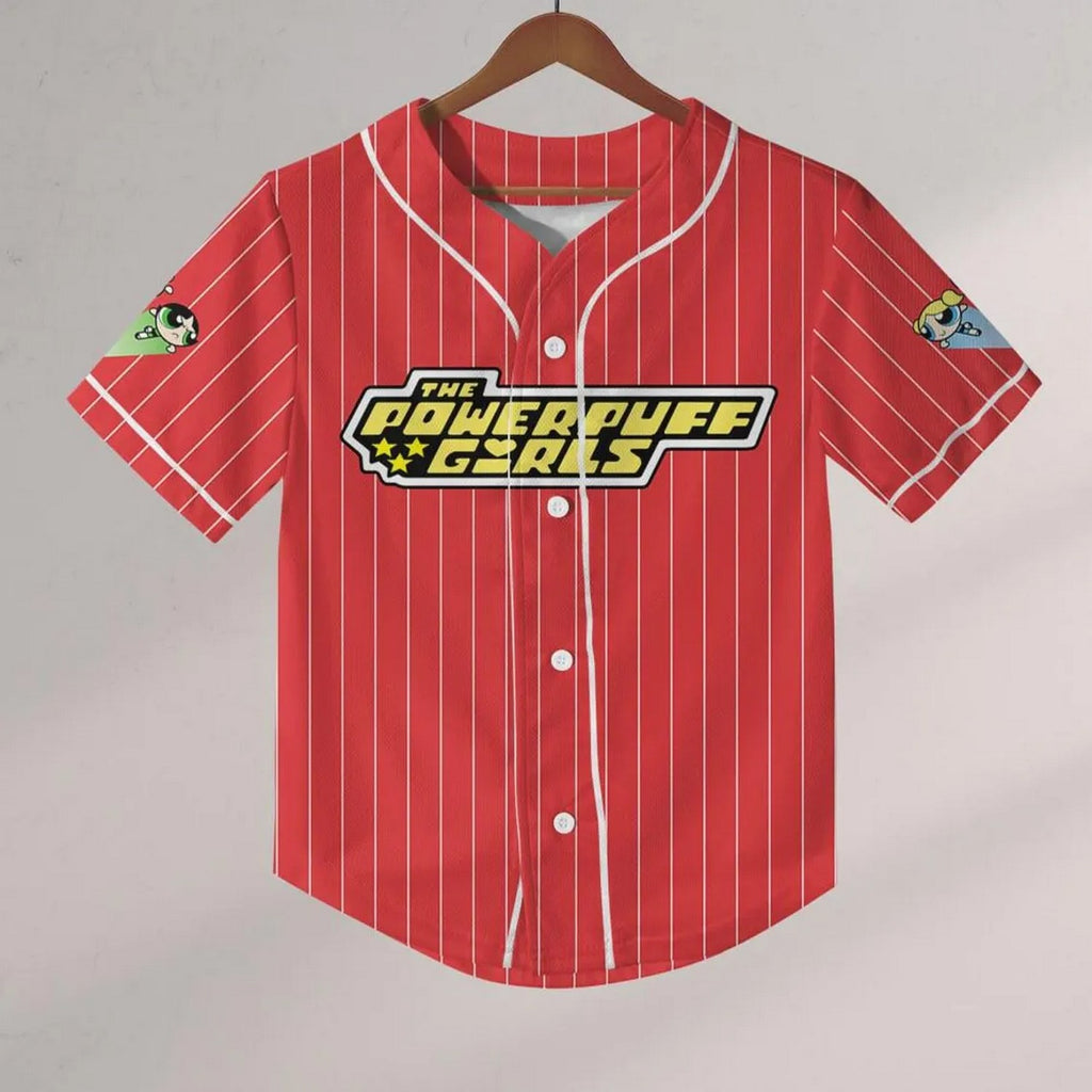 Custom Name Powerpuff Girls 90s Red Baseball Jersey