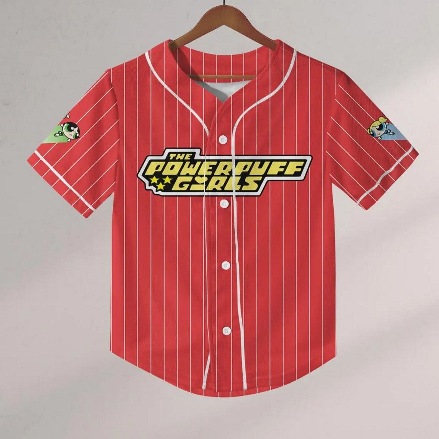 Custom Name Powerpuff Girls 90s Red Baseball Jersey