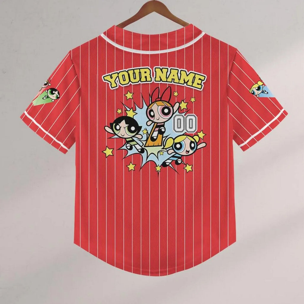 Custom Name Powerpuff Girls 90s Red Baseball Jersey